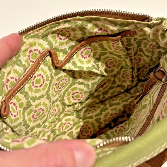 Vintage Fossil Boho Festival Crossbody Canvas Bag Purse Green Brown 10x10x3 (P3) - Picture 14 of 15
